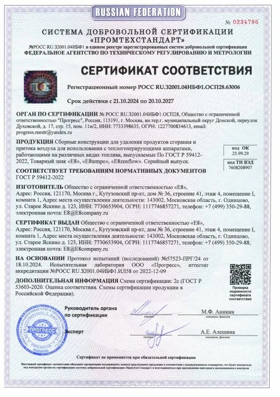 Сертификат соответствия дымоходы